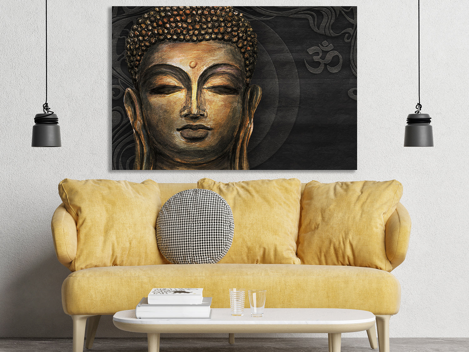 Bodhisattva Buddha Wall Art Canvas Print Black and Gold