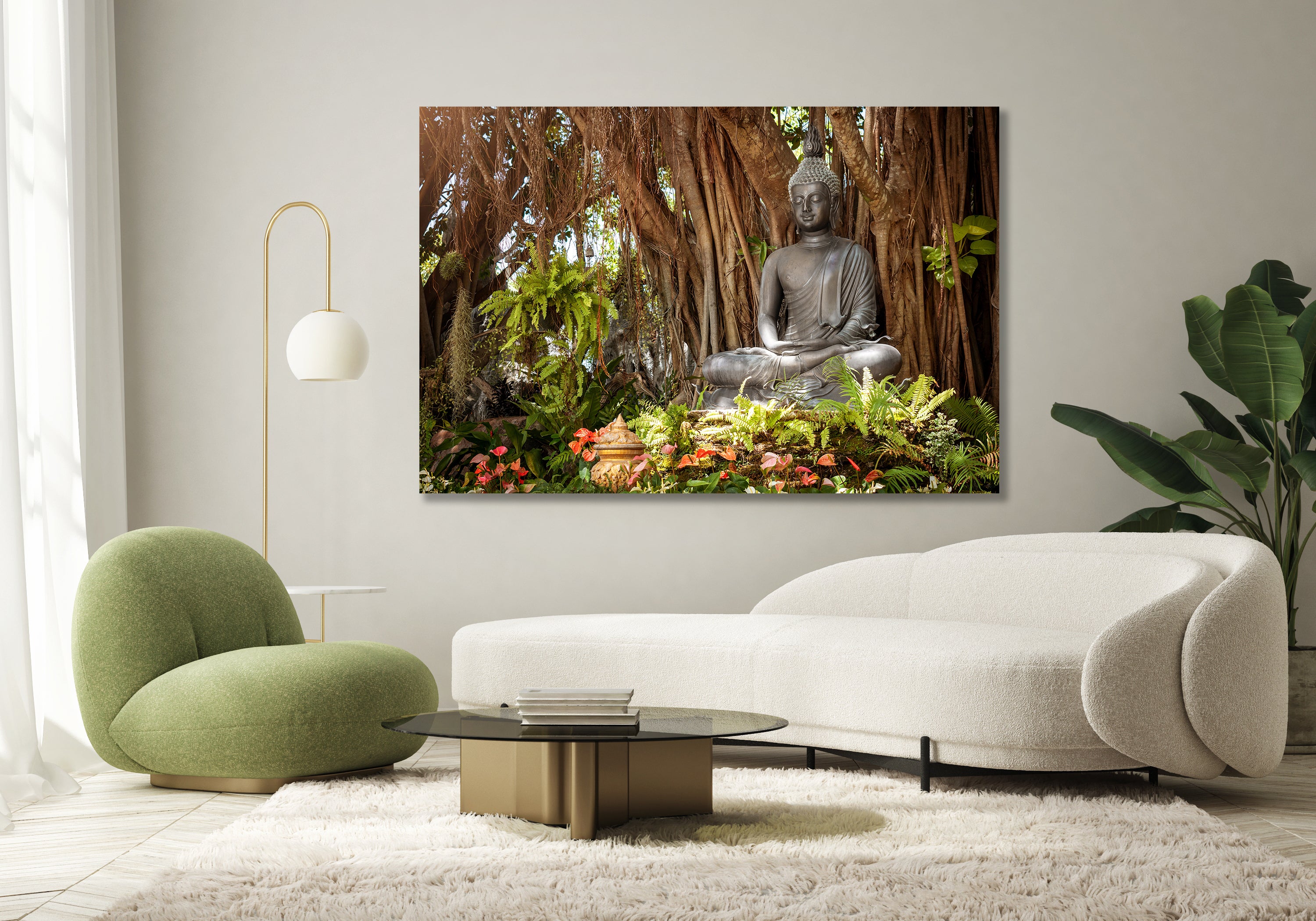 Buddha Statue Under A Tree Canvas Print