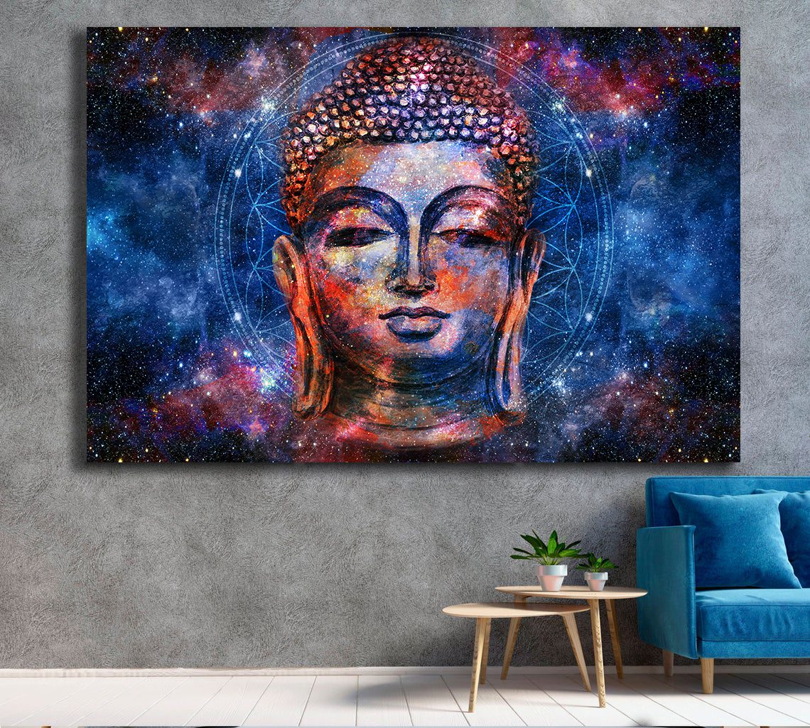 Lord Buddha Stars Space Dark Wall Art Canvas Print