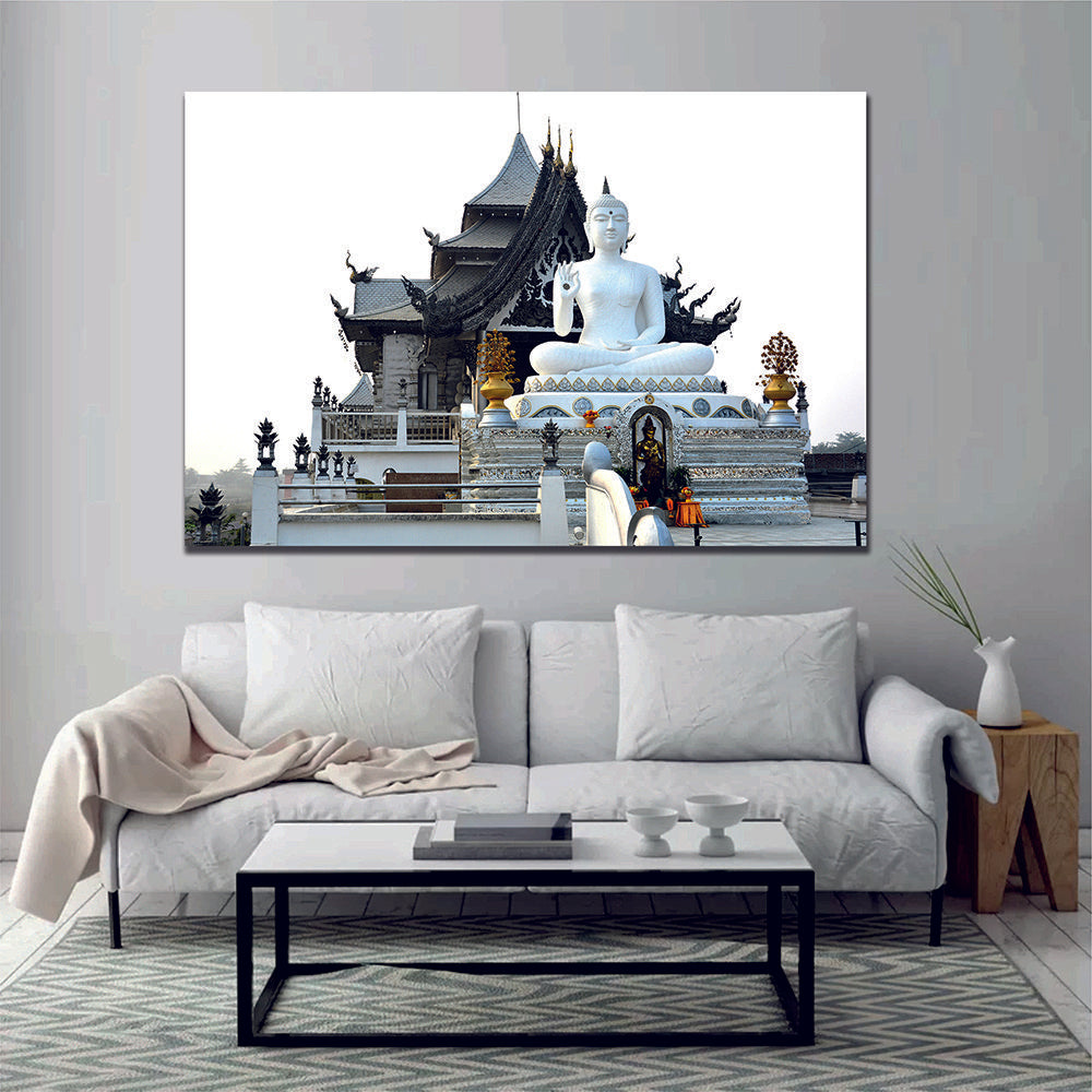 White Buddha Temple in India Wall Art Canvas Print