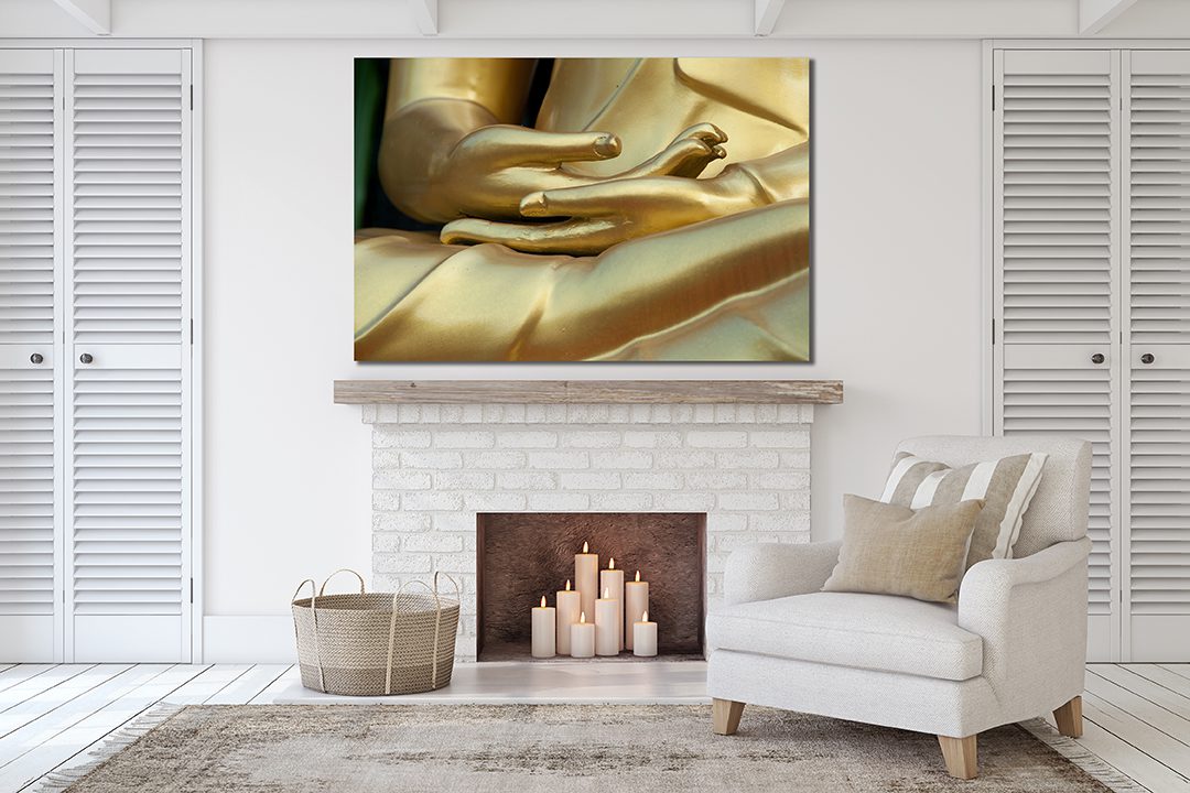 Buddha Statue Gold Hands Wall Art Canvas Print