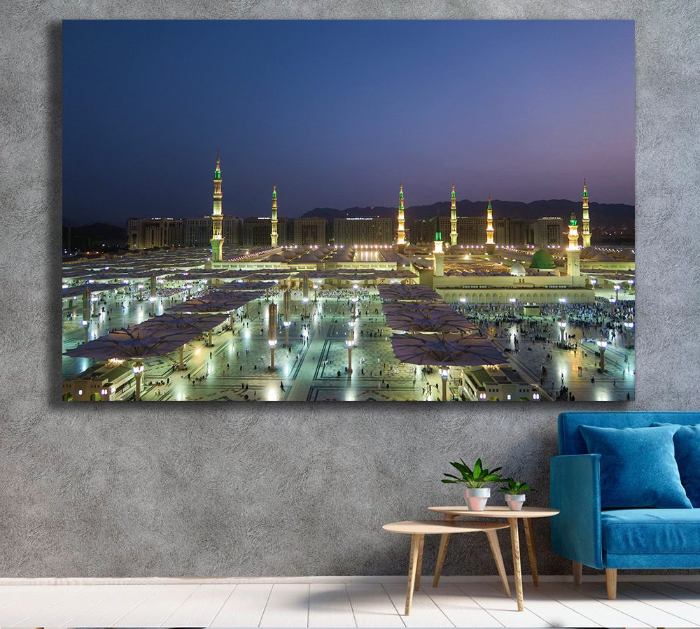 Masjid-e-Nabawi Madina Night Saudi Arabia Canvas | MoMasjid-e-Nabawi Madina Night Saudi Arabia Canvas | Mosque Wall Artsque Wall Art