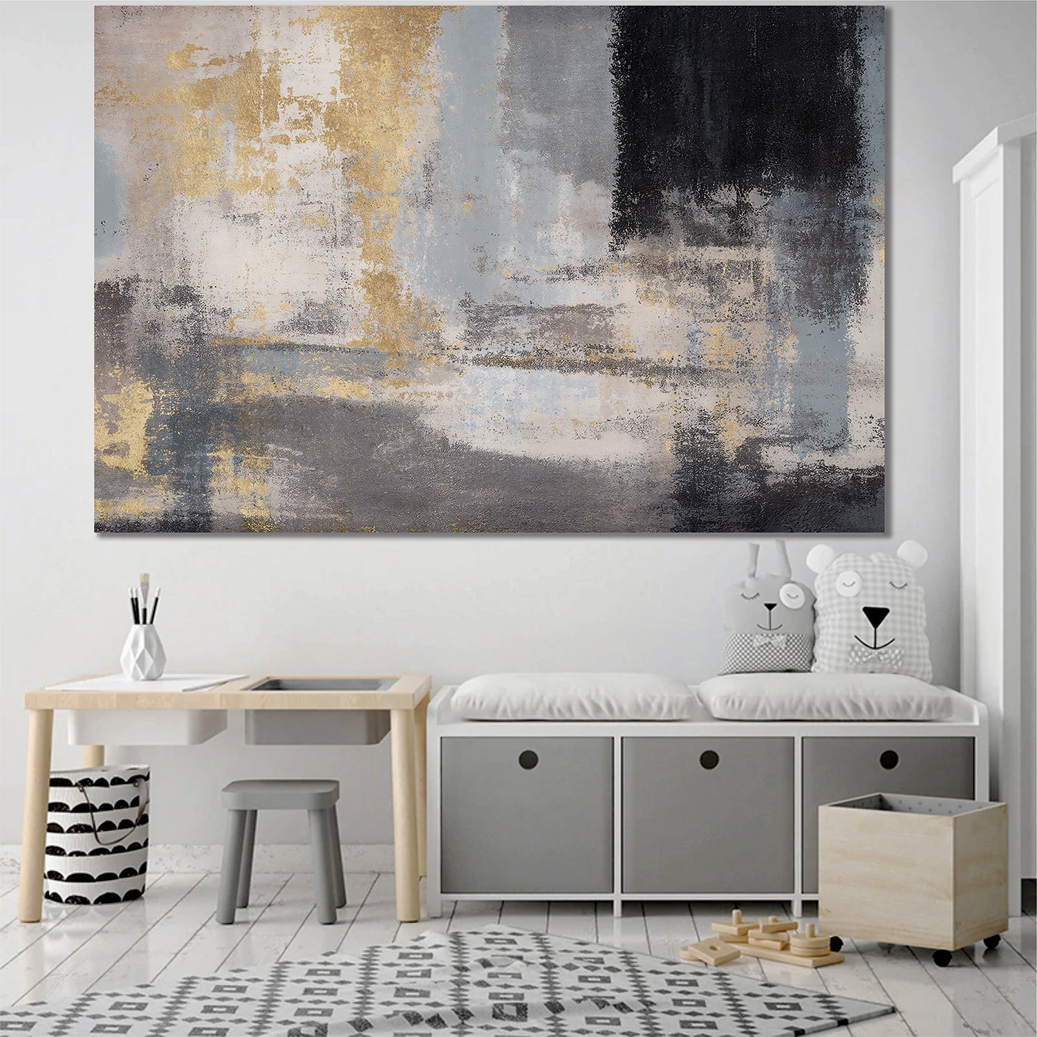 Abstract vintage gold and gray textured art background, carpet pattern Canvas