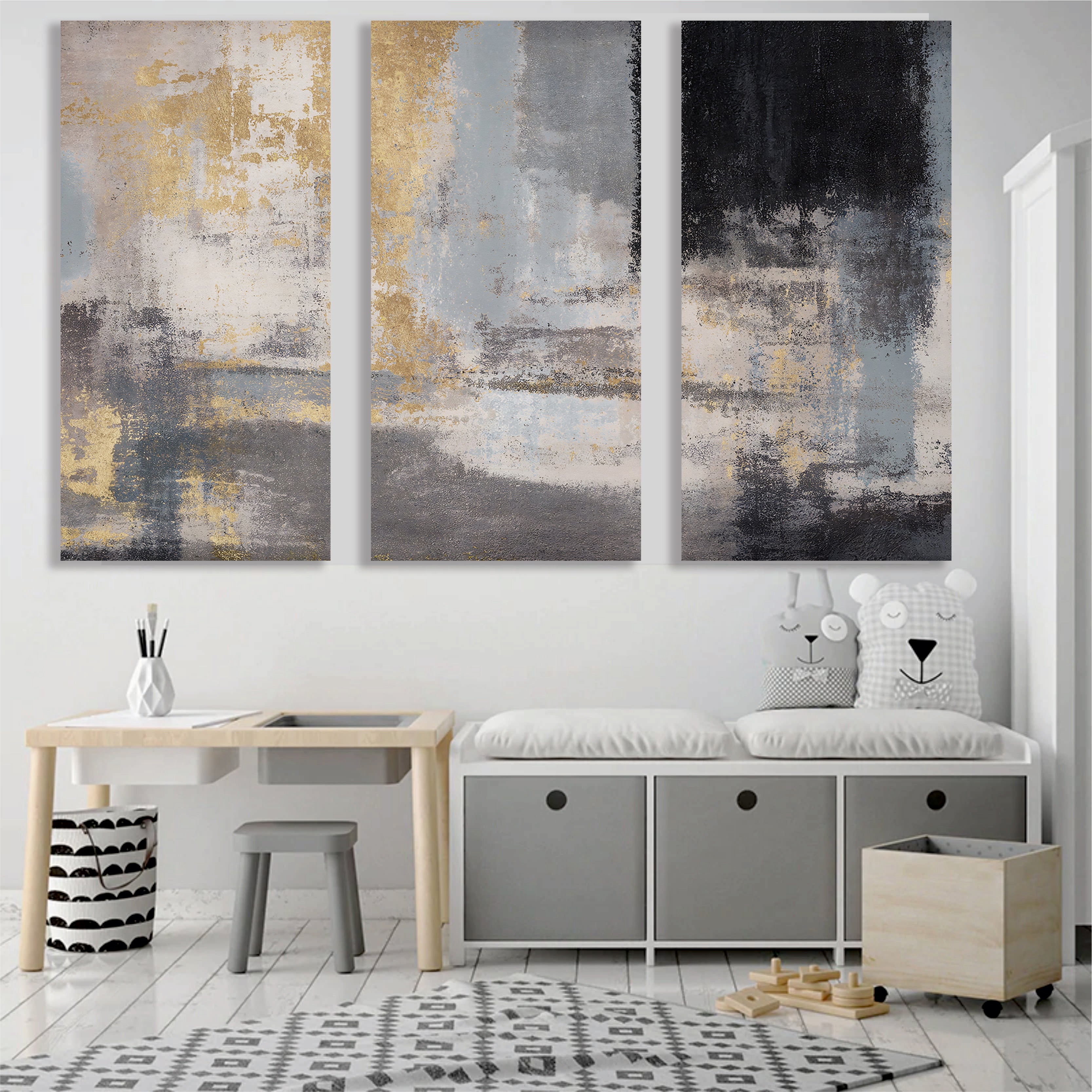 Abstract vintage gold and gray textured art background, carpet pattern Canvas