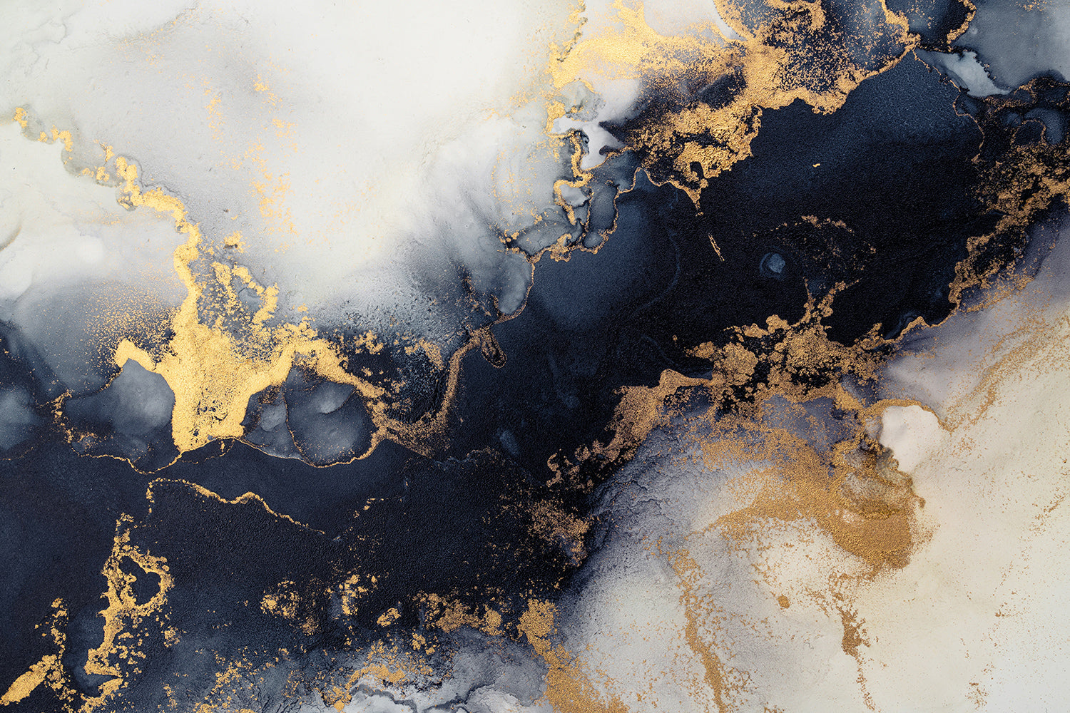 Mixed black and white paint with the addition of gold powder, Canvas