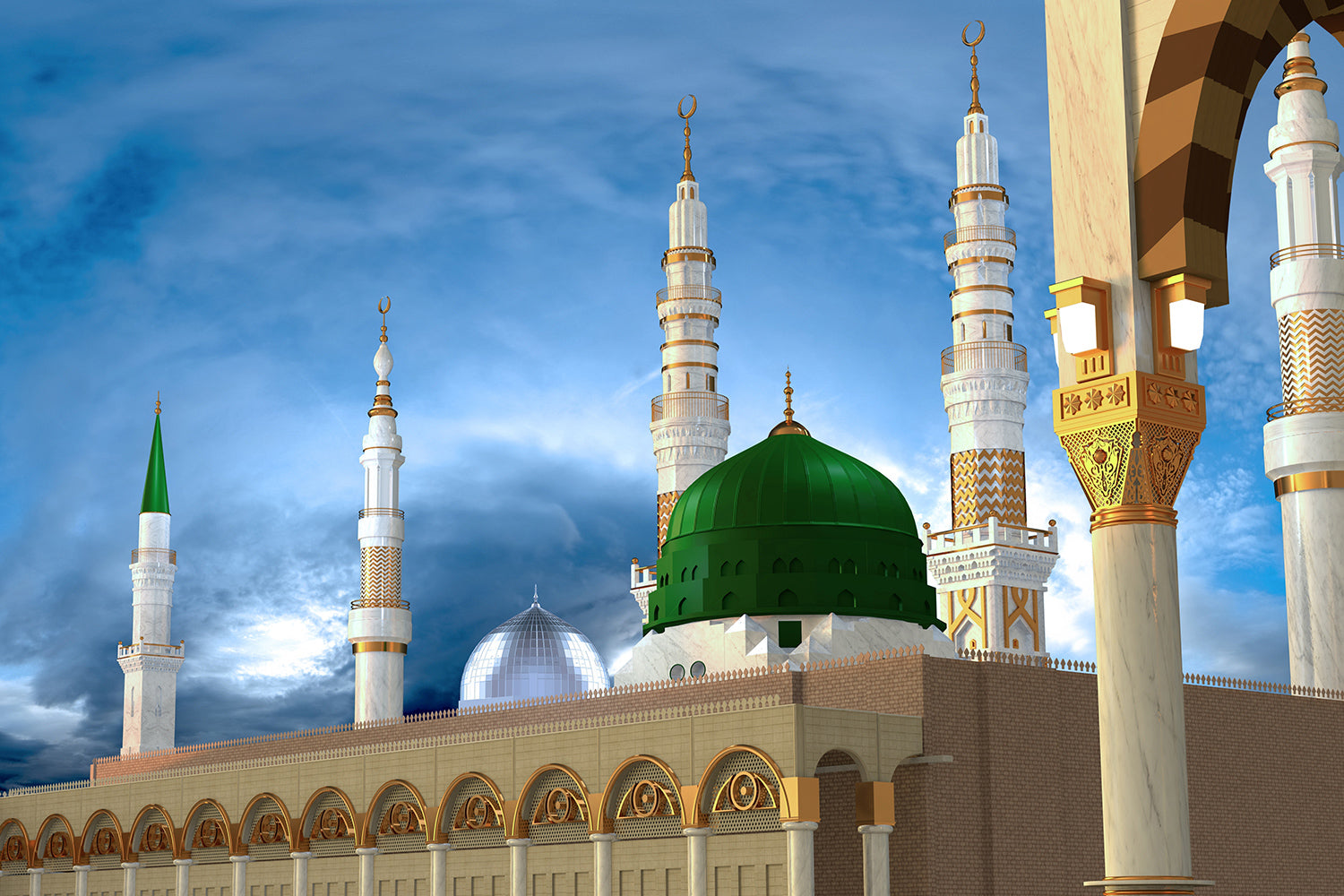 Masjid-e-Nabvi, Rendering 3d Illustration Canvas
