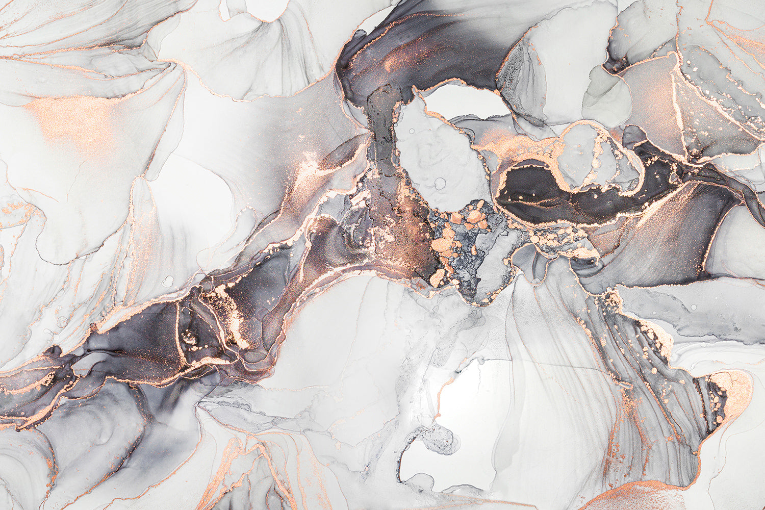 Mixture of black, gray and gold paints. Imitation of marble stone cut, glowing golden veins, Tender and dreamy design,, Canvas Print