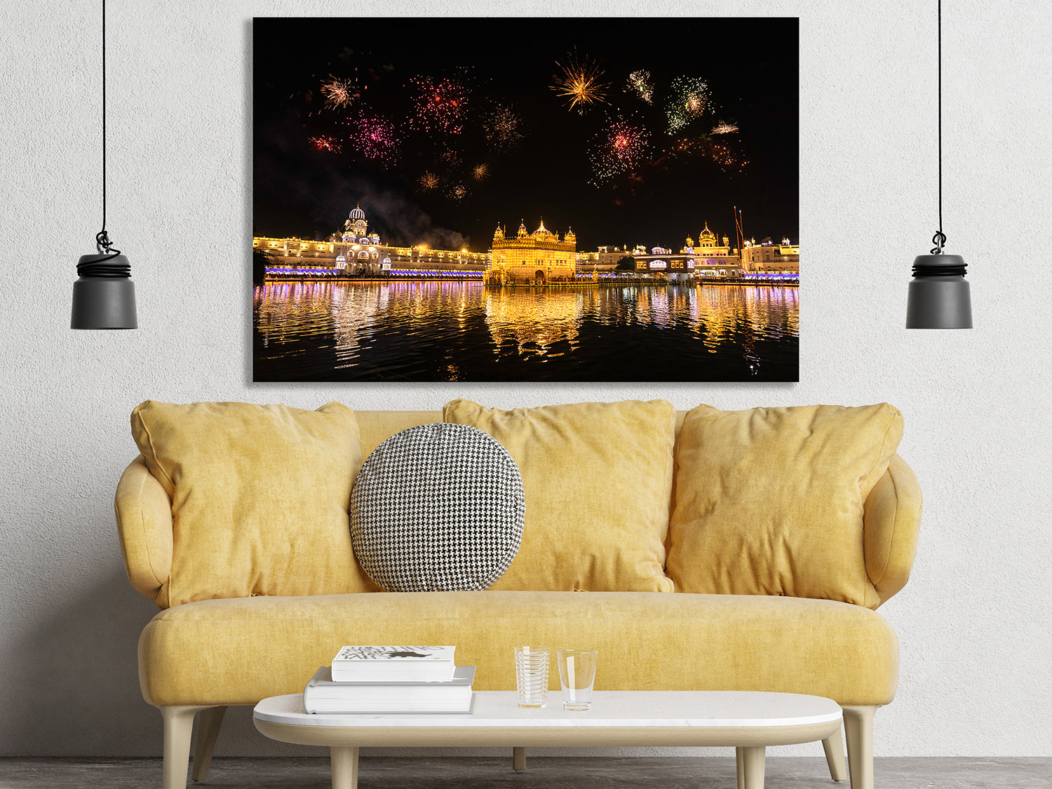 Golden Temple Amritsar India Night View Fireworks in the Sky Canvas