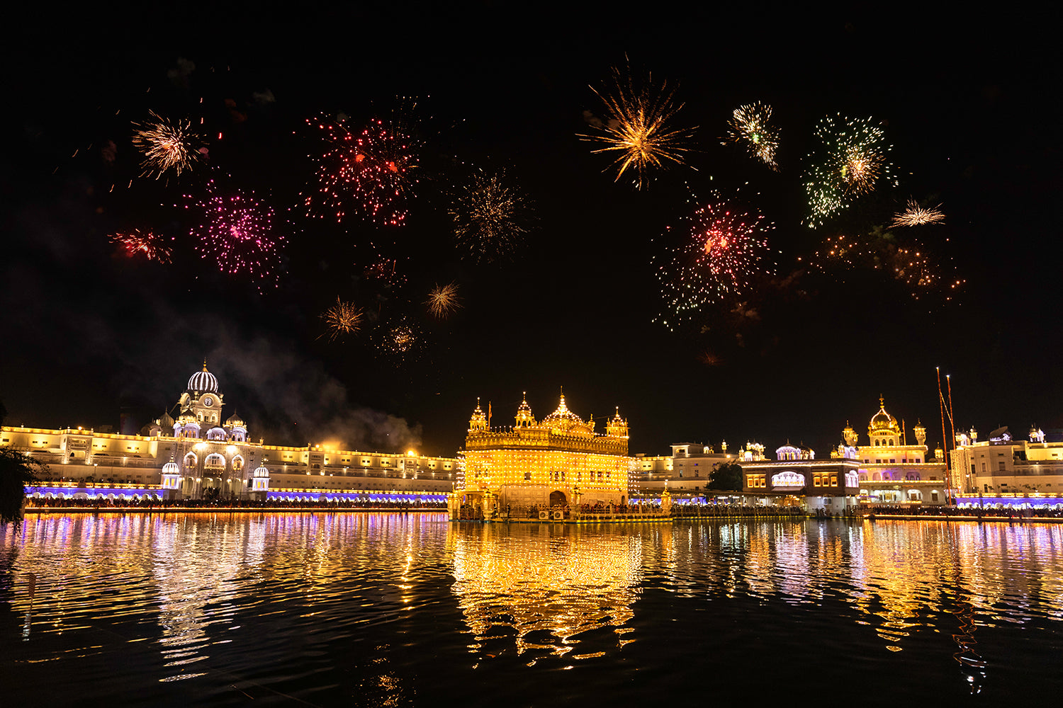 Golden Temple Amritsar India Night View Fireworks in the Sky Canvas