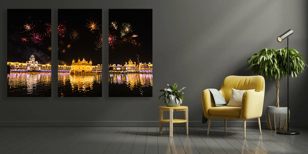 Golden Temple Amritsar India Night View Fireworks in the Sky Canvas