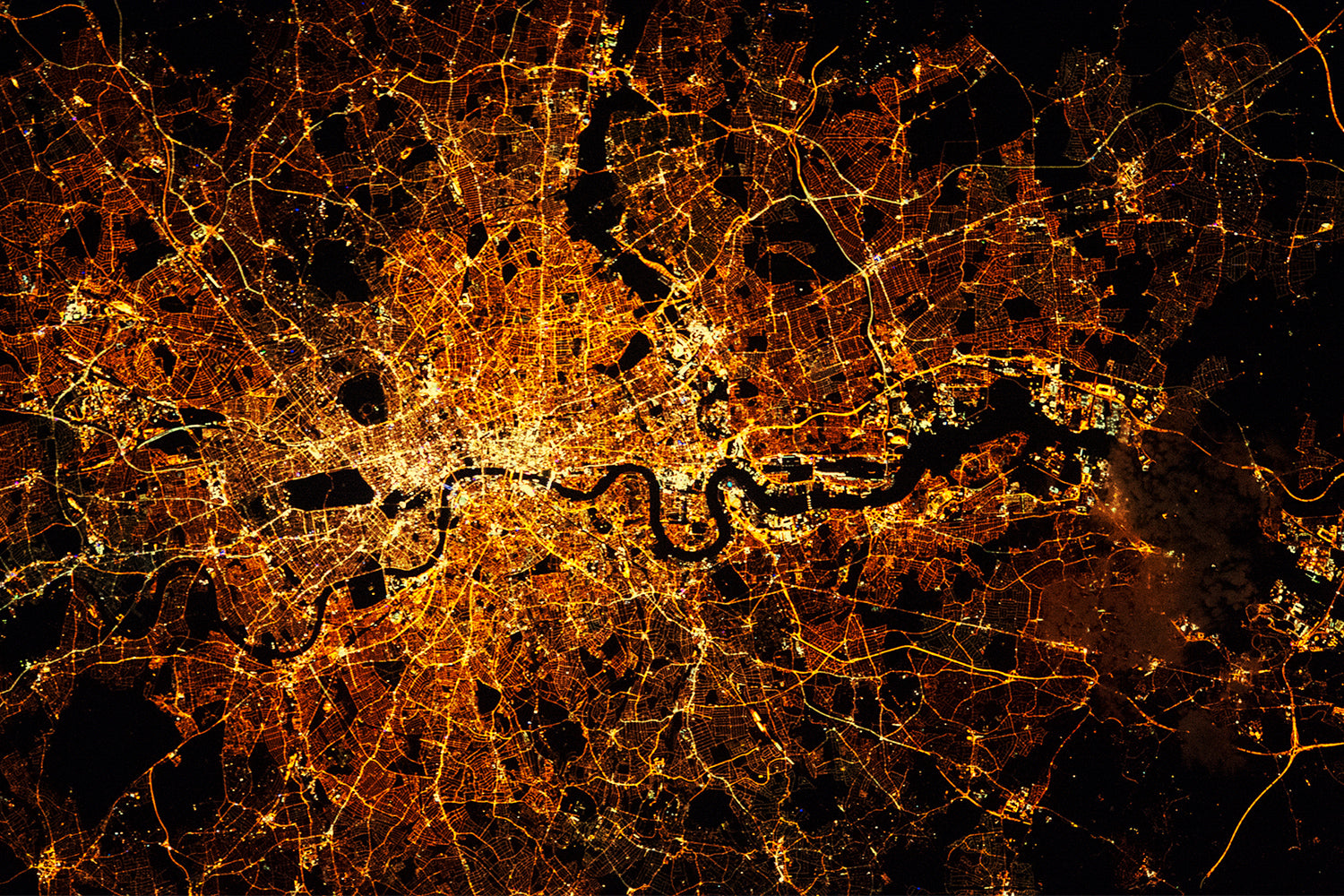 LONDON city lights map at night. Satellite view. Aerial view of London, Canvas
