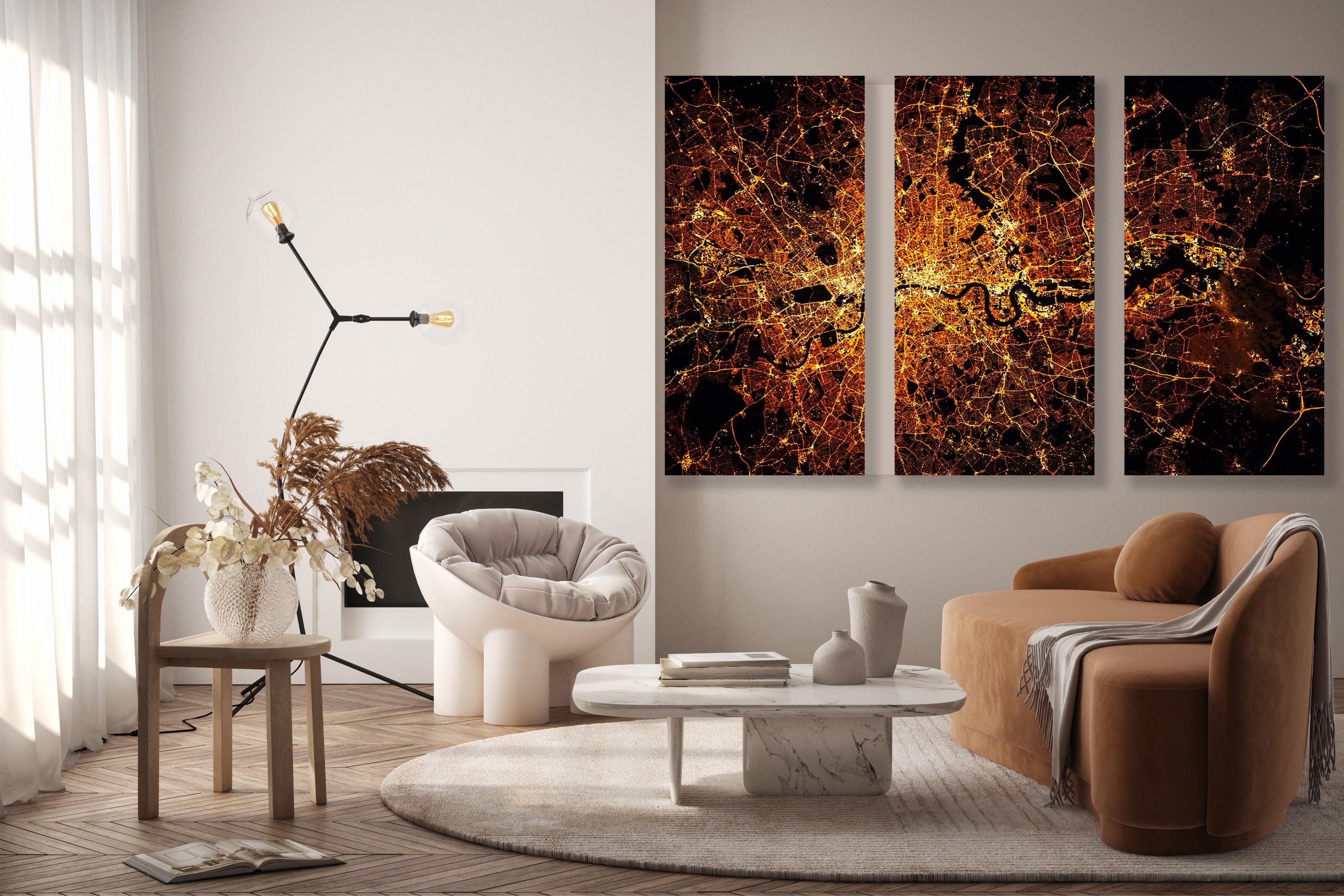 LONDON city lights map at night. Satellite view. Aerial view of London, Canvas