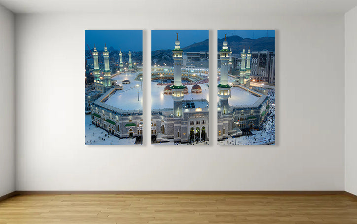 Prayer and Tawaf of Muslims Around AlKaaba in Mecca, Saudi Arabia, Aerial Top View