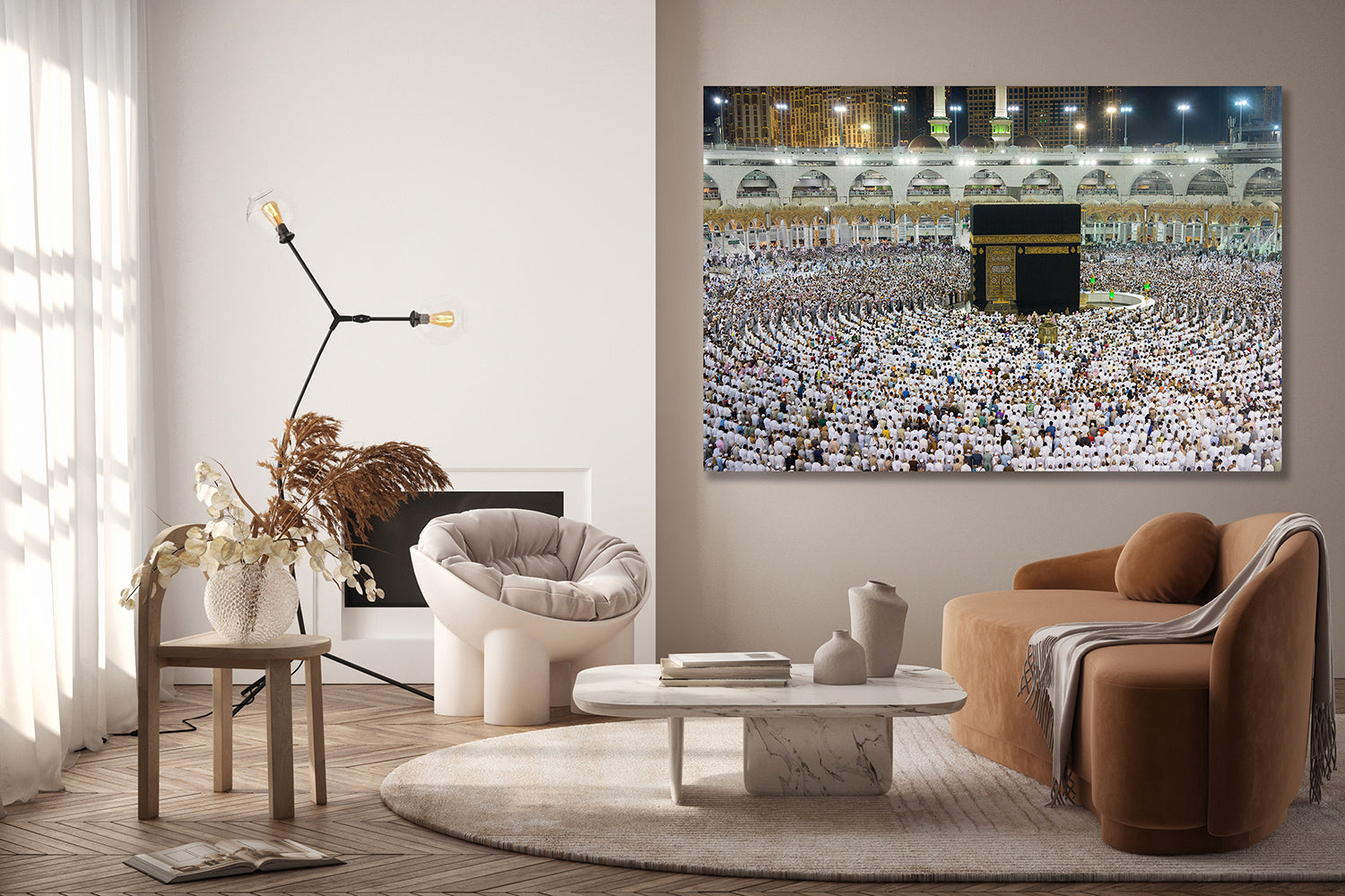 Kaaba in Makkah with crowd of Muslim people all over the world praying together Canvas