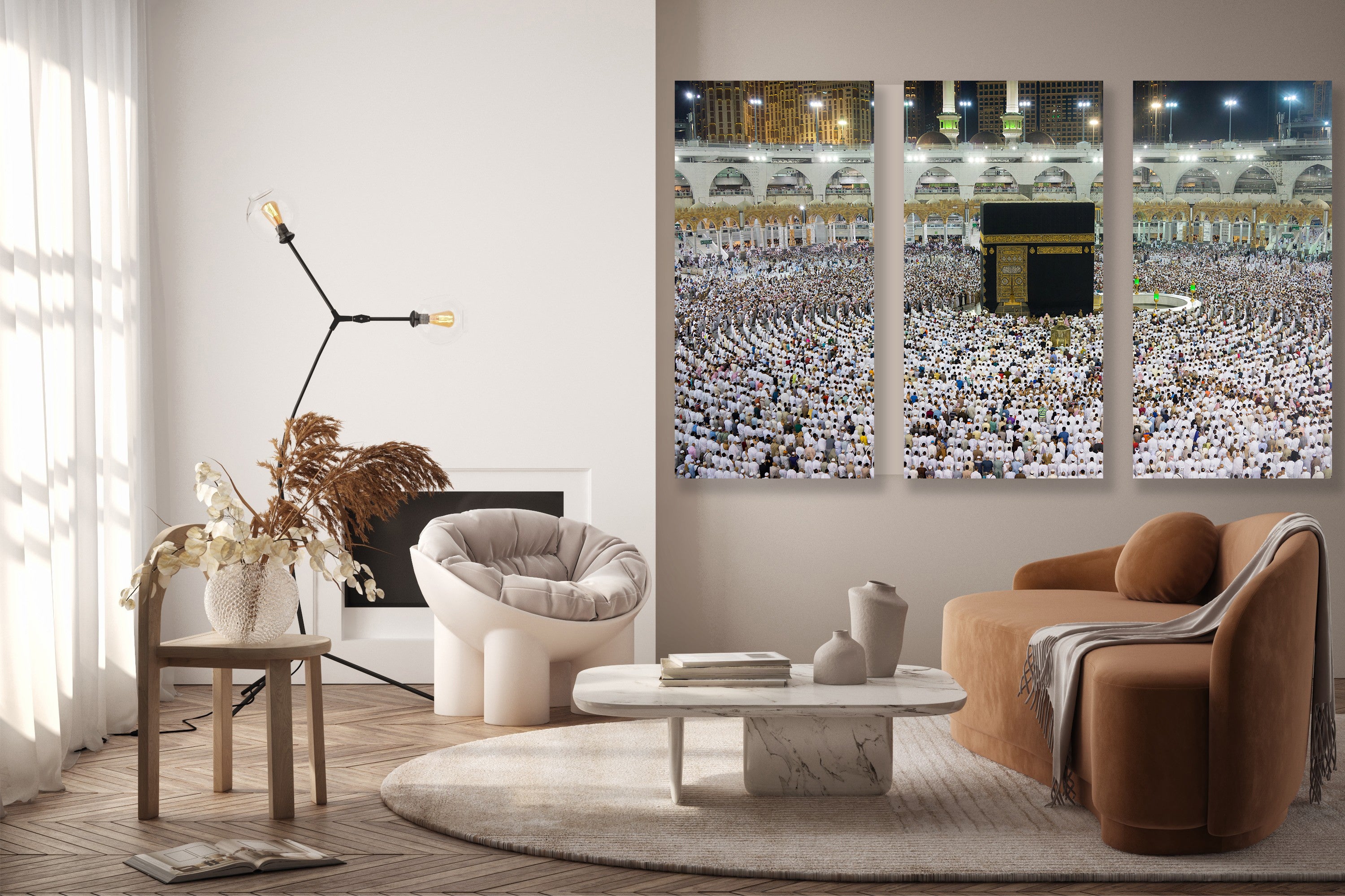 Kaaba in Makkah with crowd of Muslim people all over the world praying together Canvas
