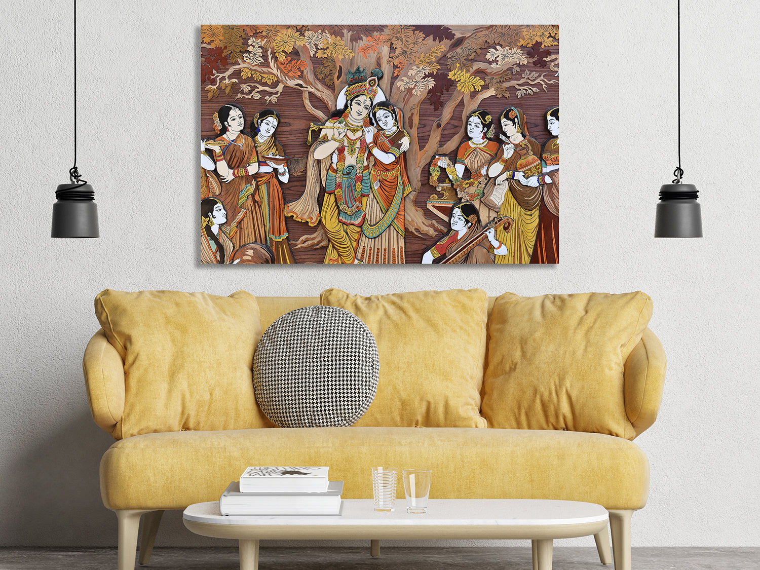 Hindu Gods Krishna and Radha on wood