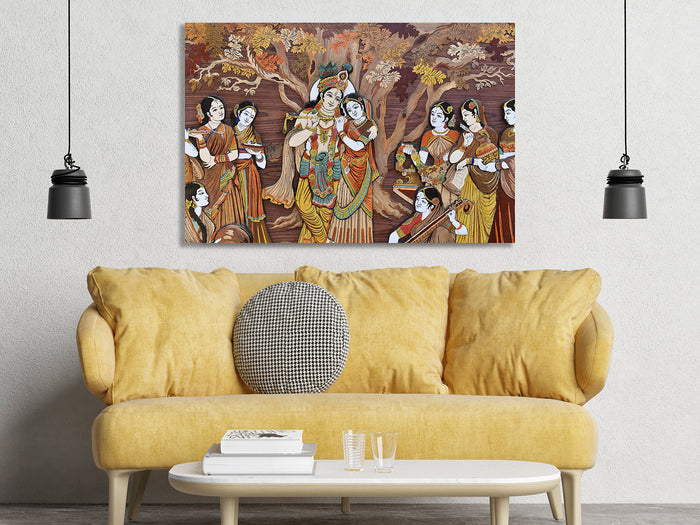 Hindu Gods Krishna and Radha on wood