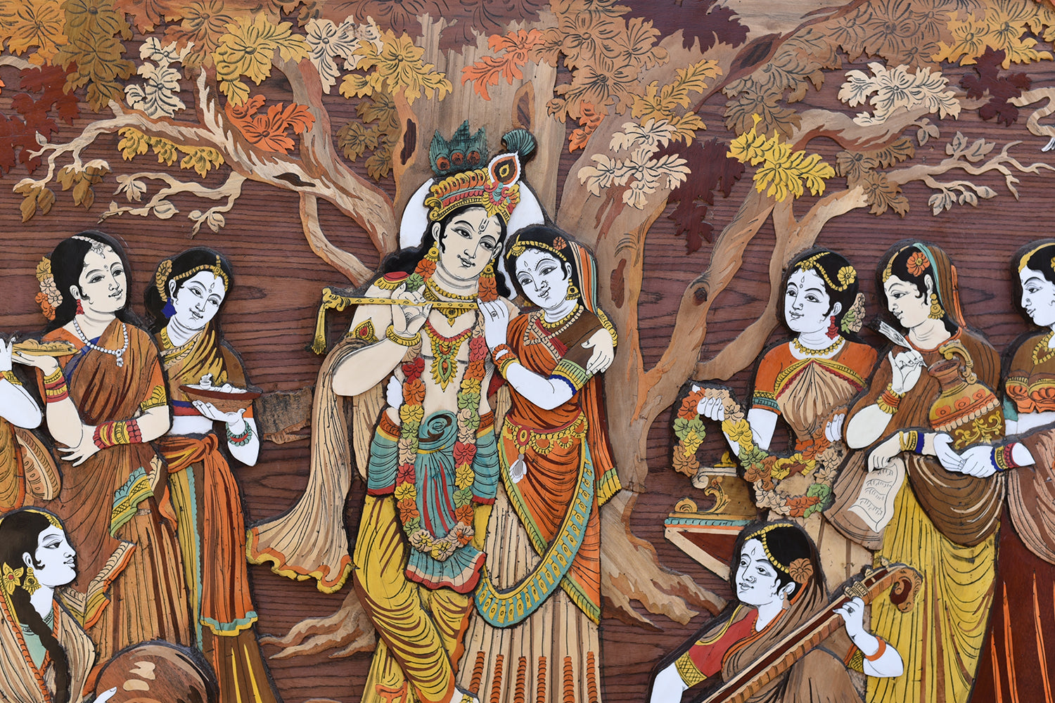 Hindu Gods Krishna and Radha on wood