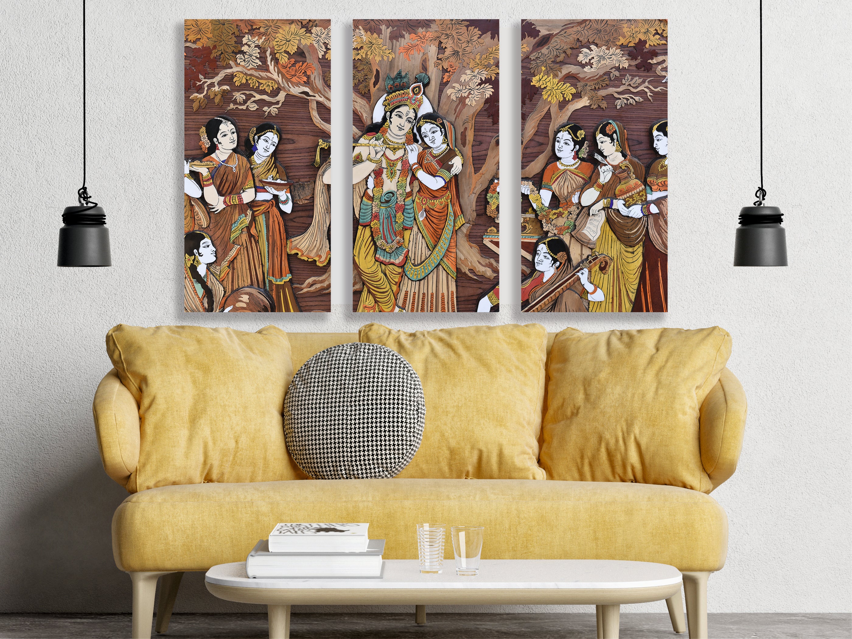 Hindu Gods Krishna and Radha on wood