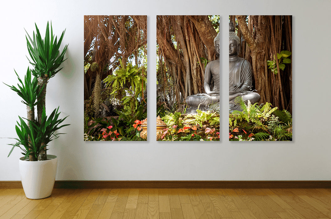 Buddha Statue Under A Tree Canvas Print