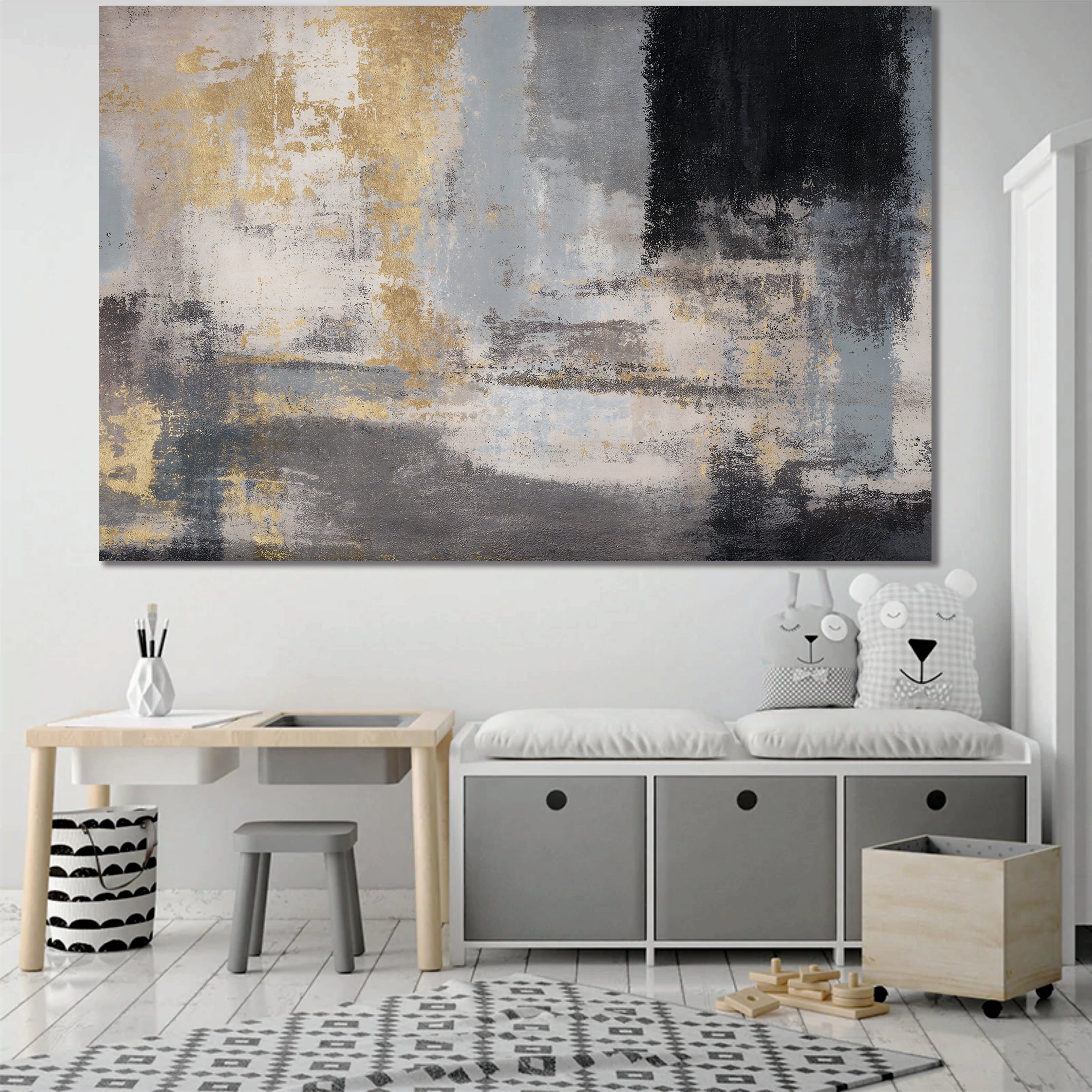 Abstract Black, Gold and Grey Liquid Marble Canvas Print Wall Art
