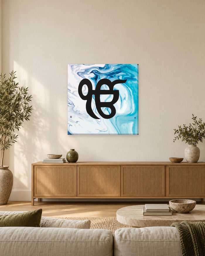 Ek Onkar Wall Art - Blue and White Marble Sikh Symbol Square Canvas - Gallery Canvas - 38mm / 30 x 30 preview