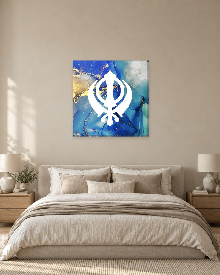 Khanda Wall Art - Blue and Gold Marble Sikh Symbol Square Canvas - Gallery Canvas - 38mm / 30 x 30 preview