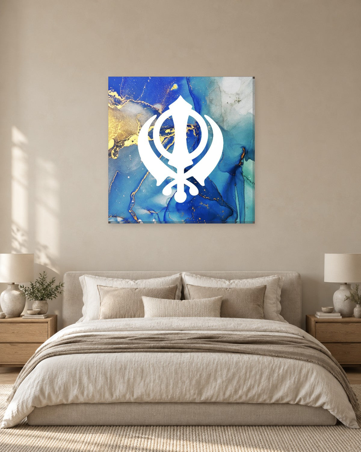 Khanda Wall Art - Blue and Gold Marble Sikh Symbol Square Canvas - Gallery Canvas - 38mm / 30 x 30 preview