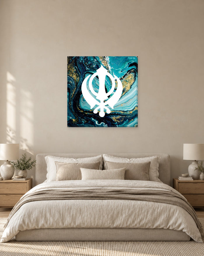 Khanda Wall Art - Teal and Gold Marble Sikh Symbol Square Canvas - Gallery Canvas - 38mm / 30 x 30 preview