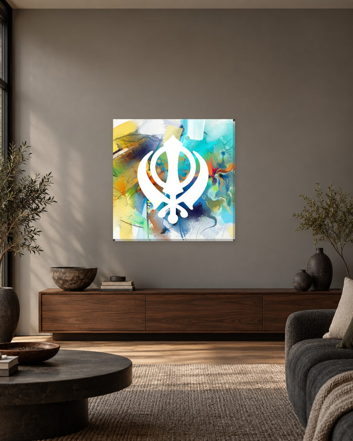 Khanda Wall Art - Colourful Brushstroke Sikh Symbol Square Canvas - Gallery Canvas - 38mm / 30 x 30 preview