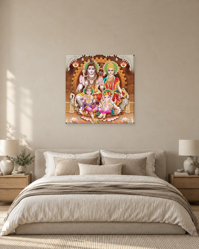 Shiva Family Wall Art - Shiva, Parvati, Ganesha and Kartikeya Square Canvas - Gallery Canvas - 38mm / 30 x 30 preview