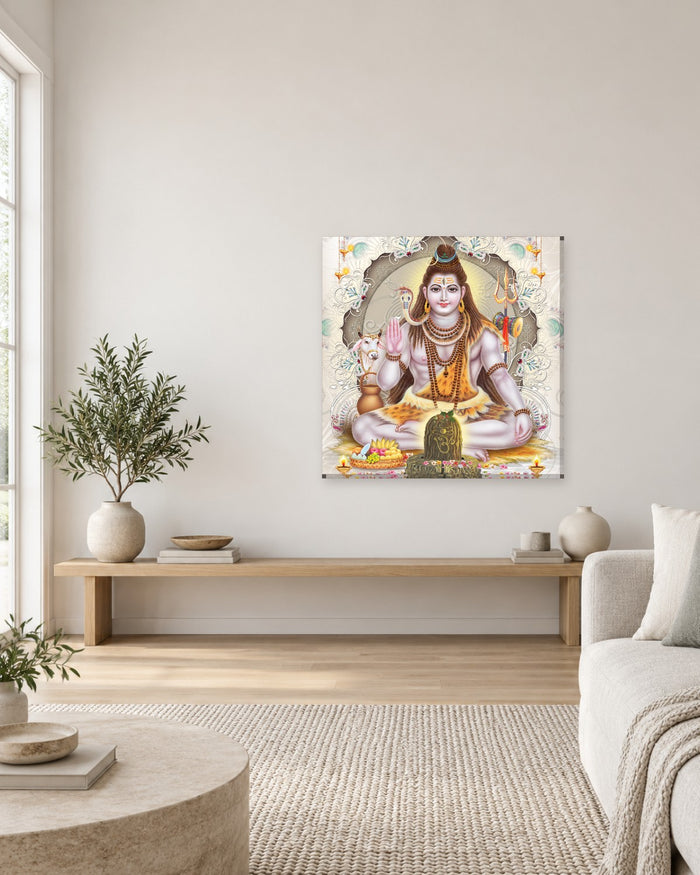 Lord Shiva Wall Art - Seated Shiva with Nandi and Shivling Square Canvas - Gallery Canvas - 38mm / 30 x 30 preview