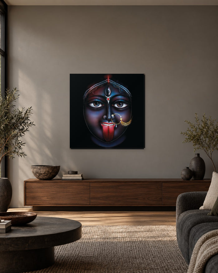 Maa Kali Wall Art - Goddess Kali Face on Black Square Canvas - Gallery Canvas - 38mm / 30 x 30 preview