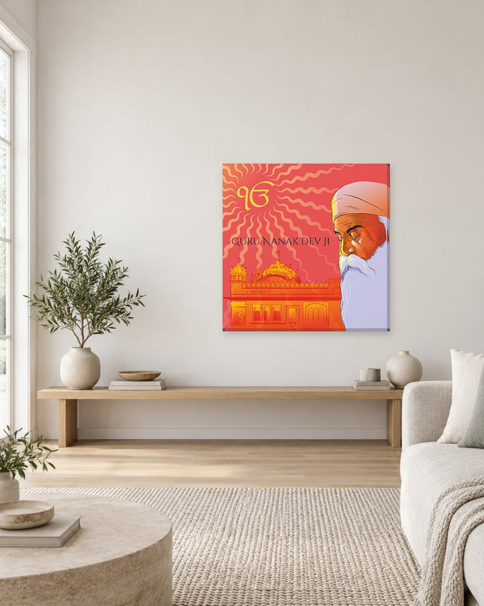 Guru Nanak Dev Ji Wall Art - Sun Rays, Ek Onkar and Golden Temple Square Canvas - Gallery Canvas - 38mm / 30 x 30 preview
