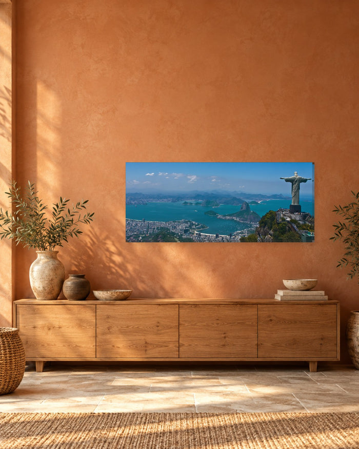 Christ the Redeemer Panoramic Canvas Wall Art - Rio de Janeiro Bay View, Brazil - Gallery Canvas - 38mm / 48 x 20 preview