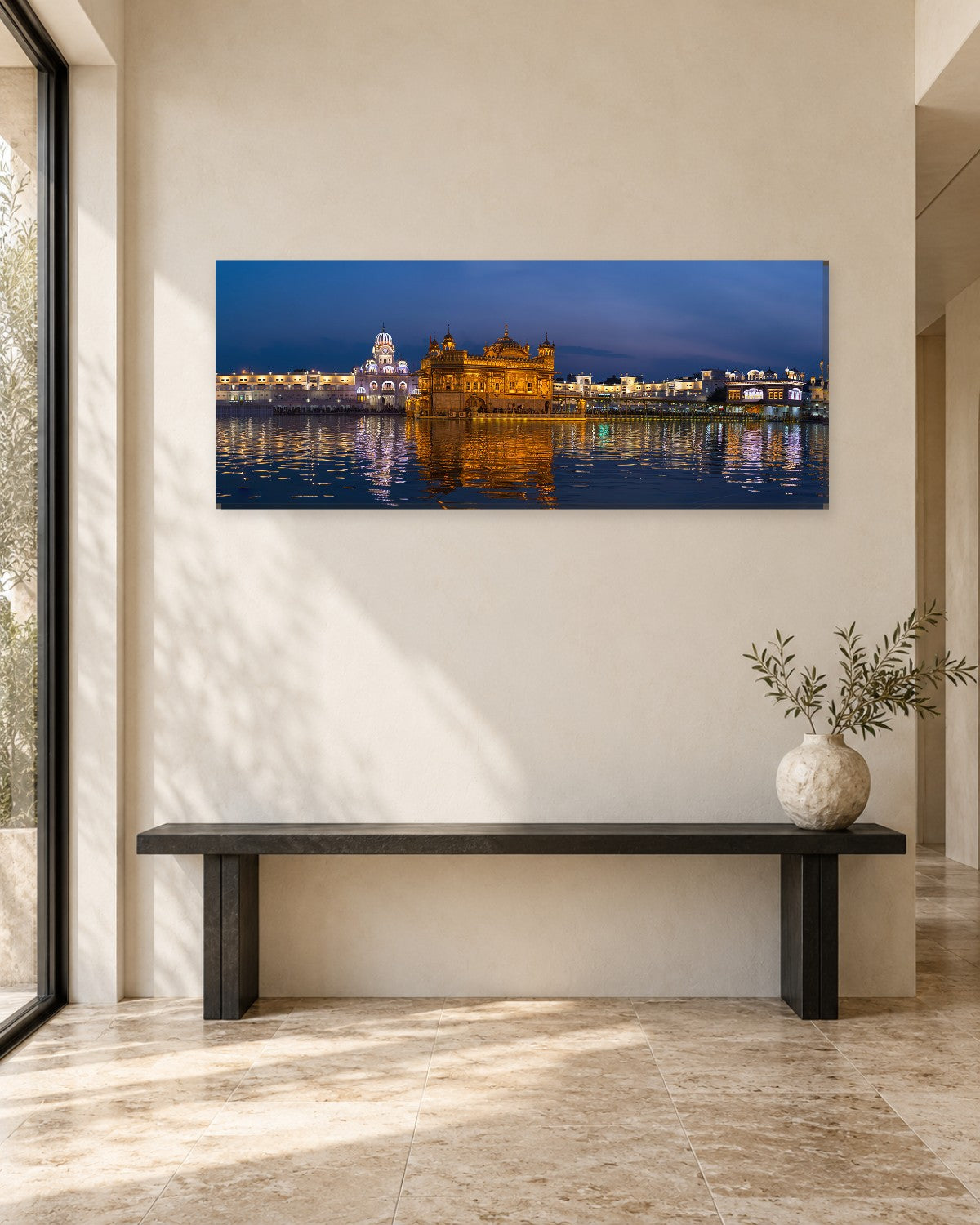 Golden Temple Panoramic Canvas Wall Art - Harmandir Sahib at Night with Reflections - Gallery Canvas - 38mm / 48 x 20 preview