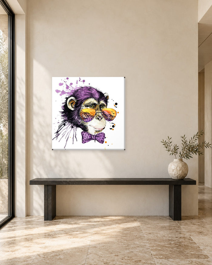 Monkey Wall Art - Watercolour Chimpanzee in Sunglasses and Bow Tie Square Canvas - Gallery Canvas - 38mm / 30 x 30 preview