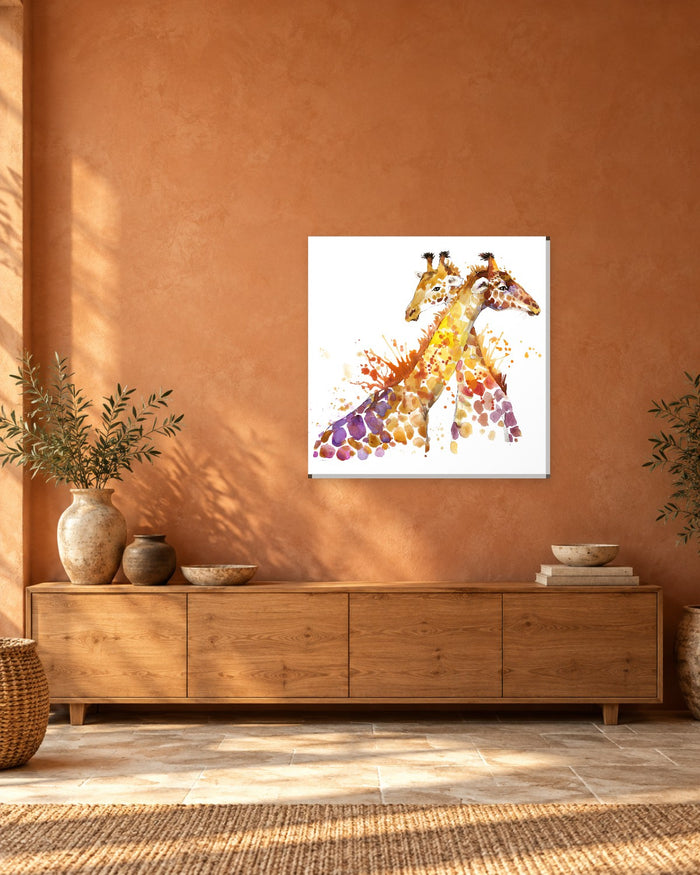 Giraffe Wall Art - Two Watercolour Giraffes on White Square Canvas - Gallery Canvas - 38mm / 30 x 30 preview
