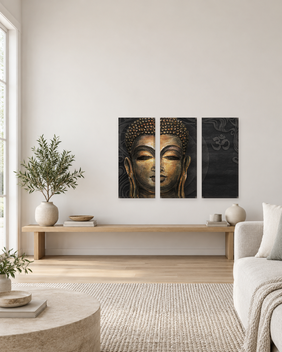 Golden Buddha Face on Black with Om Symbol - Canvas Wall Art - Gallery Canvas - 38mm / 48 x 32 / Unframed preview