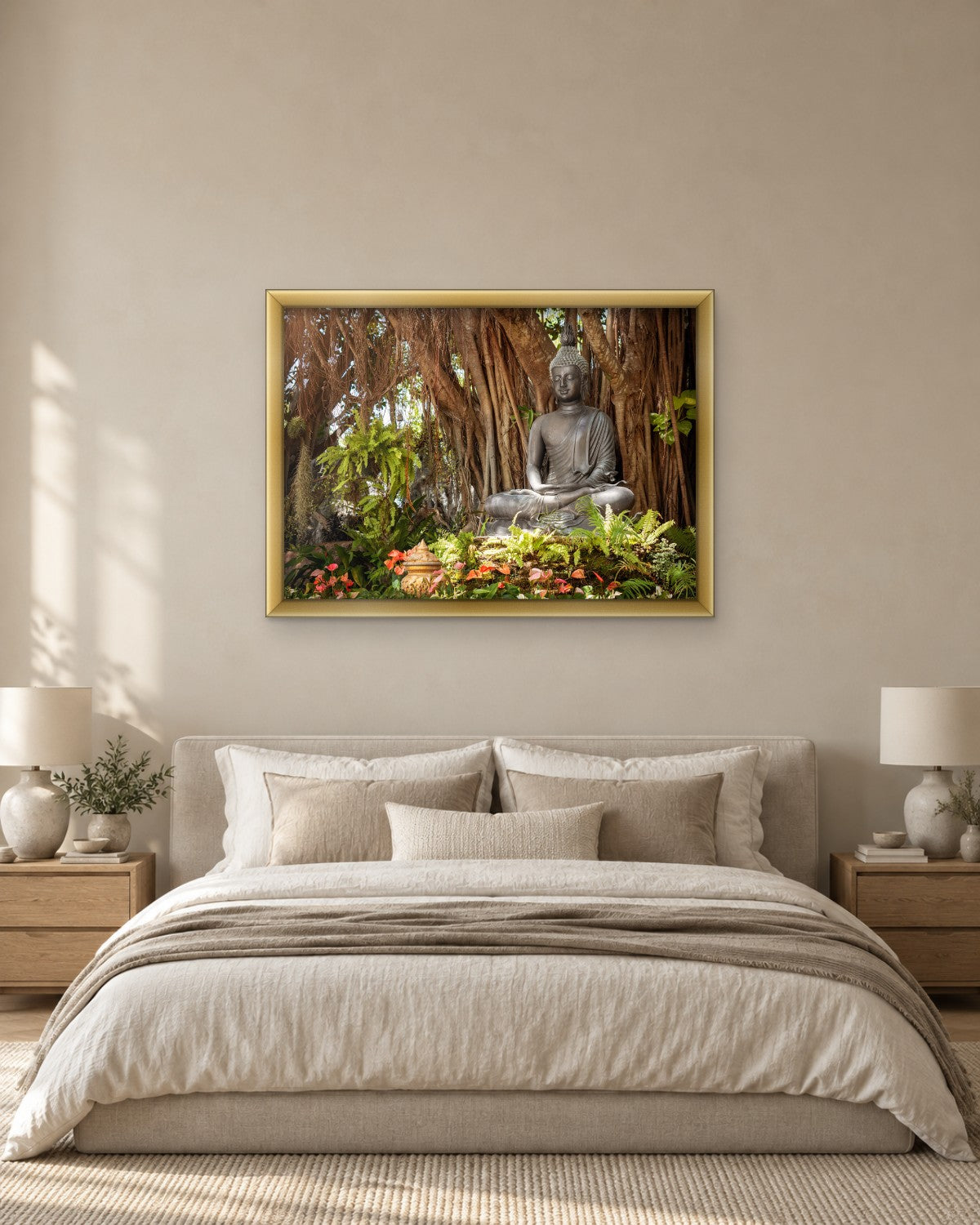 Buddha Statue Under a Banyan Tree - Zen Garden Canvas Wall Art - Gallery Canvas - 38mm / 48 x 32 / Unframed preview