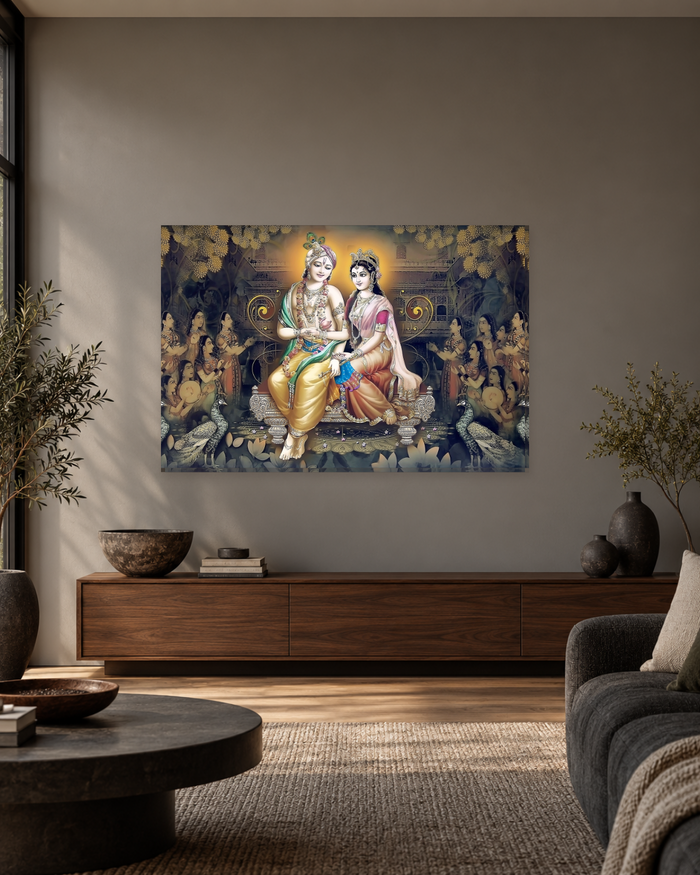 Radha Krishna on a Golden Throne - Hindu Canvas Wall Art - Gallery Canvas - 38mm / 48 x 32 / Unframed preview