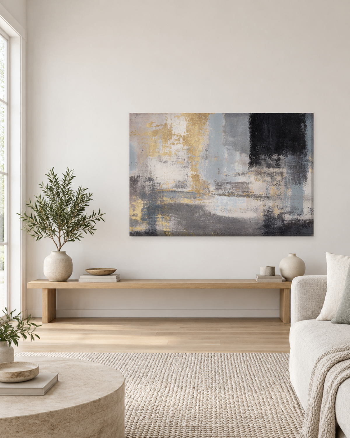 Charcoal, Grey and Gold Abstract - Distressed Canvas Wall Art - Gallery Canvas - 38mm / 48 x 32 / Unframed preview