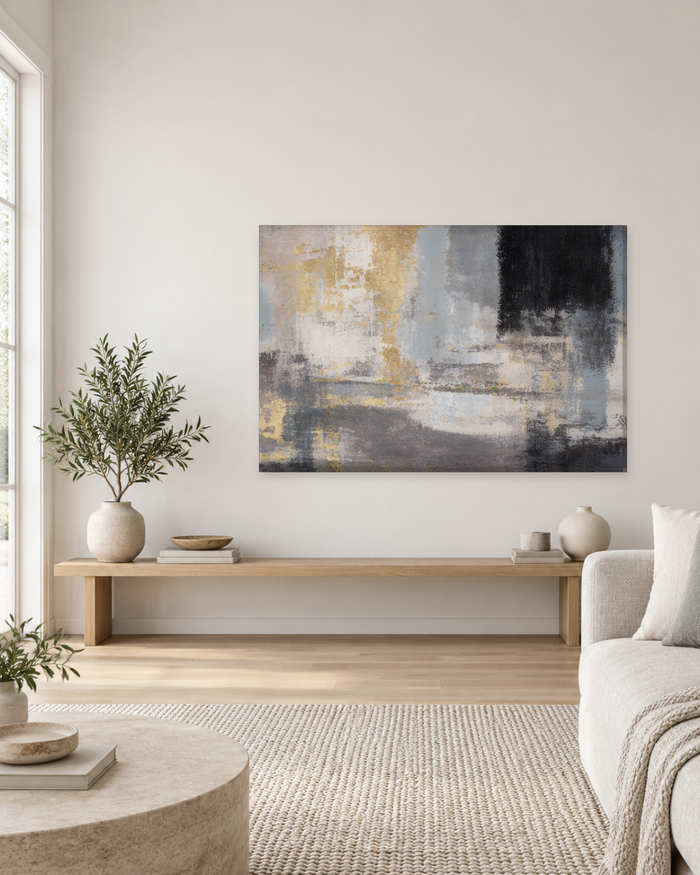 Charcoal, Grey and Gold Abstract - Distressed Canvas Wall Art - Gallery Canvas - 38mm / 48 x 32 / Unframed preview