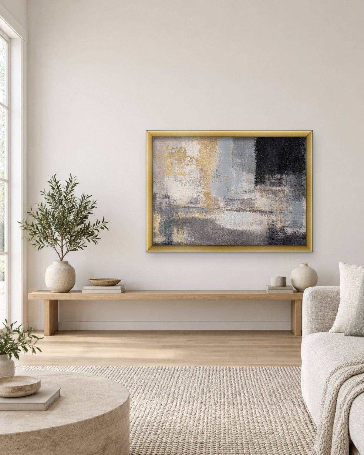 Charcoal, Grey and Gold Abstract - Distressed Canvas Wall Art - Gallery Canvas - 38mm / 48 x 32 / Unframed preview