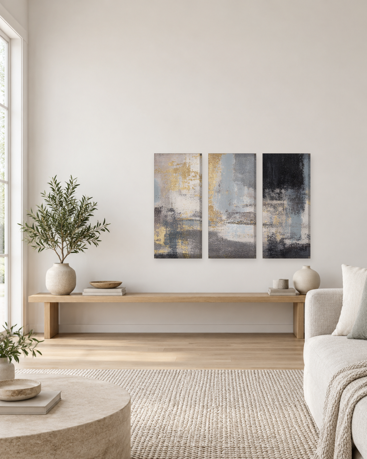 Charcoal, Grey and Gold Abstract - Distressed Canvas Wall Art - Gallery Canvas - 38mm / 48 x 32 / Unframed preview