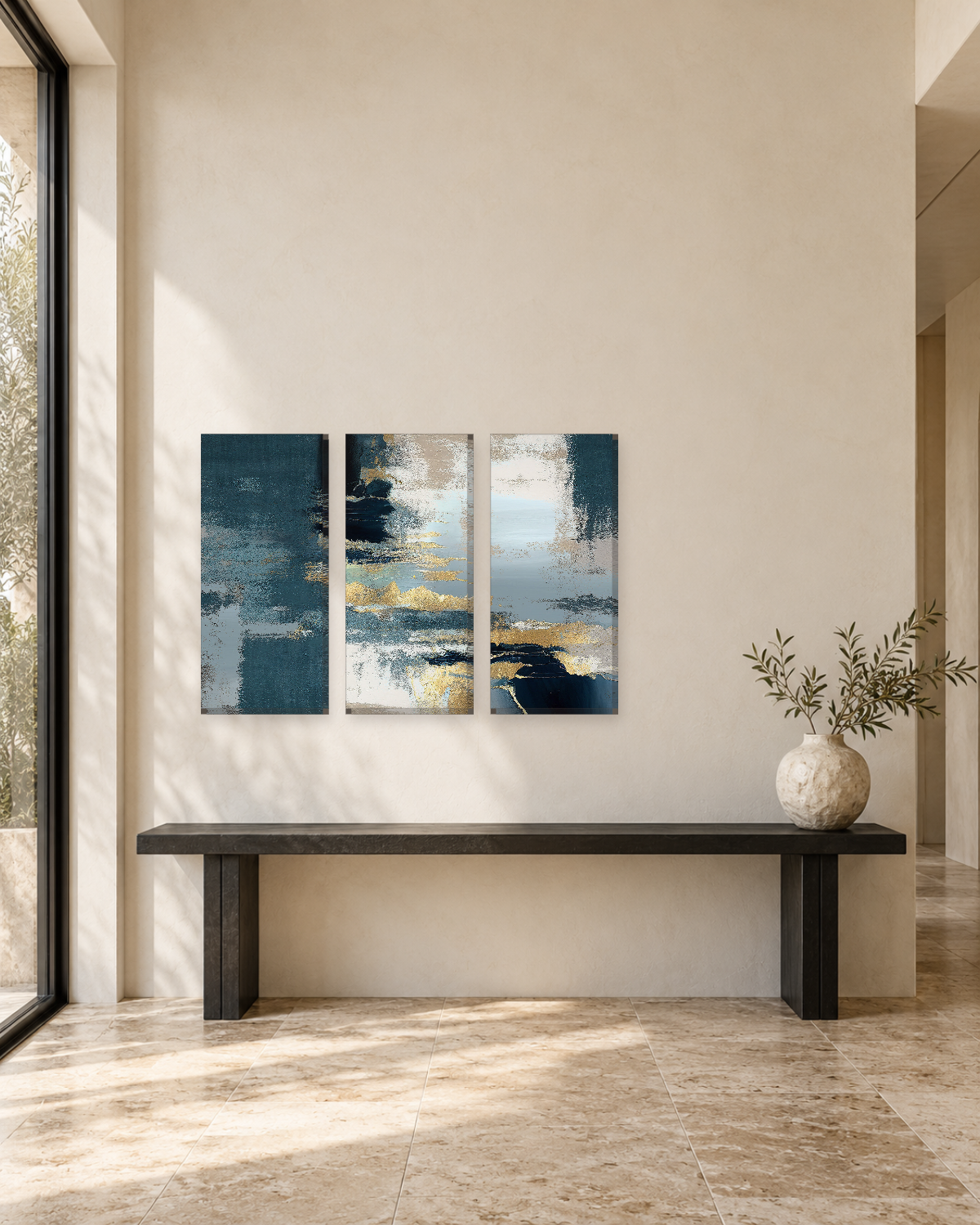 Teal Blue and Gold Brushstroke Abstract - Canvas Wall Art - Gallery Canvas - 38mm / 48 x 32 / Unframed preview