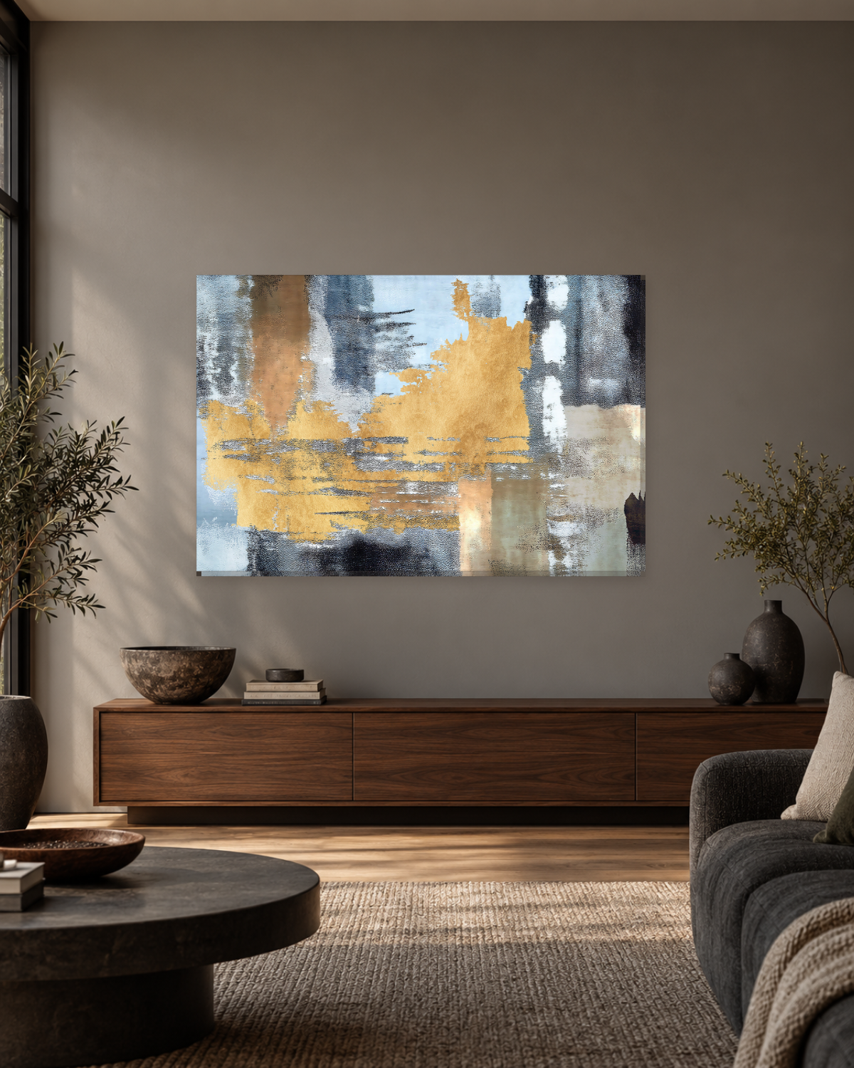 Pale Blue and Gold Grunge Abstract - Canvas Wall Art - Gallery Canvas - 38mm / 48 x 32 / Unframed preview