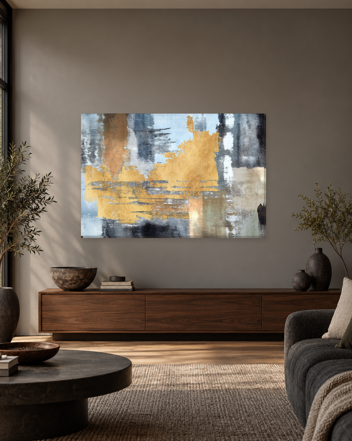 Pale Blue and Gold Grunge Abstract - Canvas Wall Art - Gallery Canvas - 38mm / 48 x 32 / Unframed preview