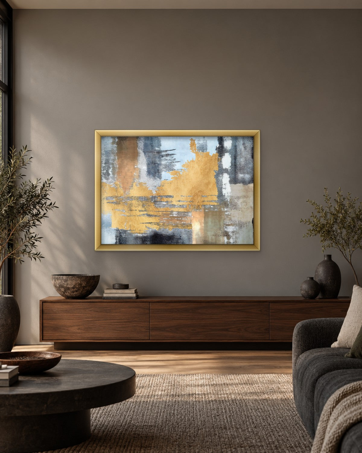 Pale Blue and Gold Grunge Abstract - Canvas Wall Art - Gallery Canvas - 38mm / 48 x 32 / Unframed preview