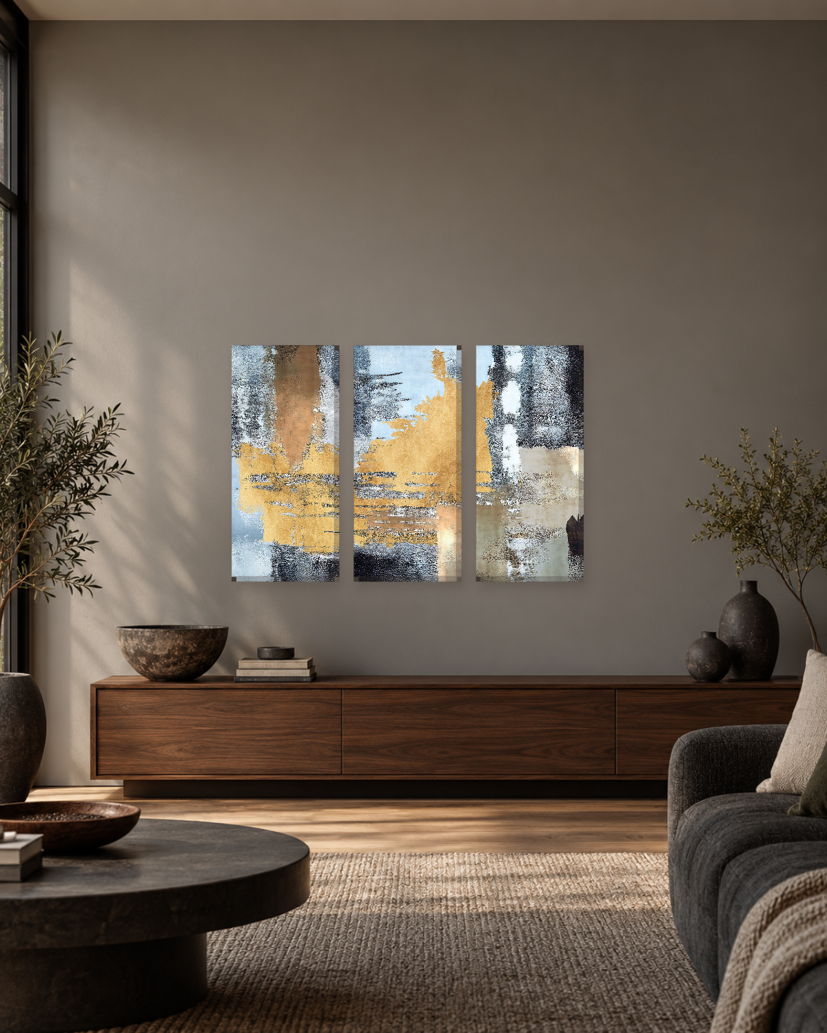 Pale Blue and Gold Grunge Abstract - Canvas Wall Art - Gallery Canvas - 38mm / 48 x 32 / Unframed preview